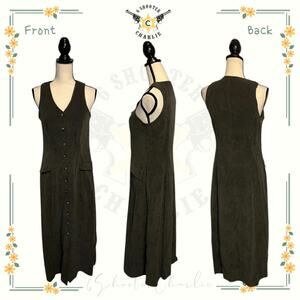 Vintage Clues Collection Microfiber Green Faux Suede Sleeveless Dress Size Small